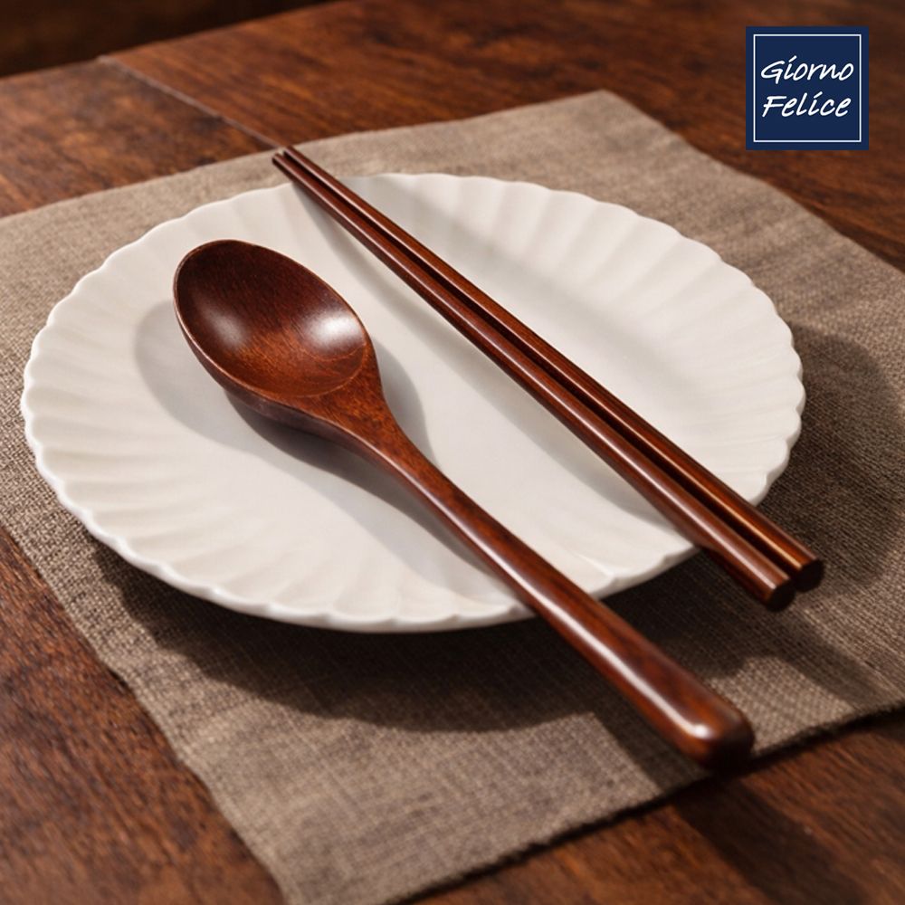 GIORNO FELICE Premium Natural Lacquer Wooden Spoon and Chopsticks Set EcoFriendly Handmade Traditional Korean Style Tableware